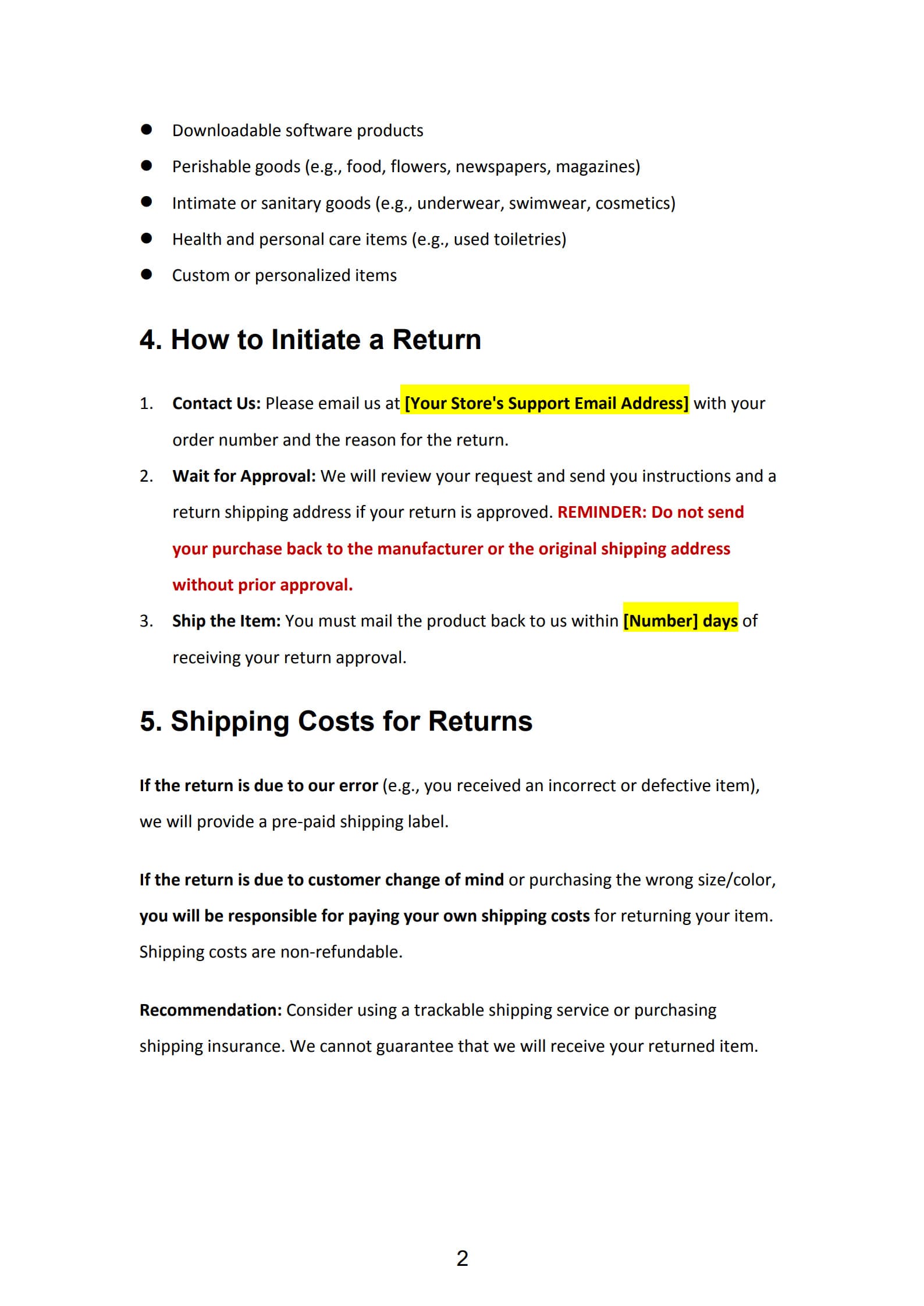 refund policy template 2
