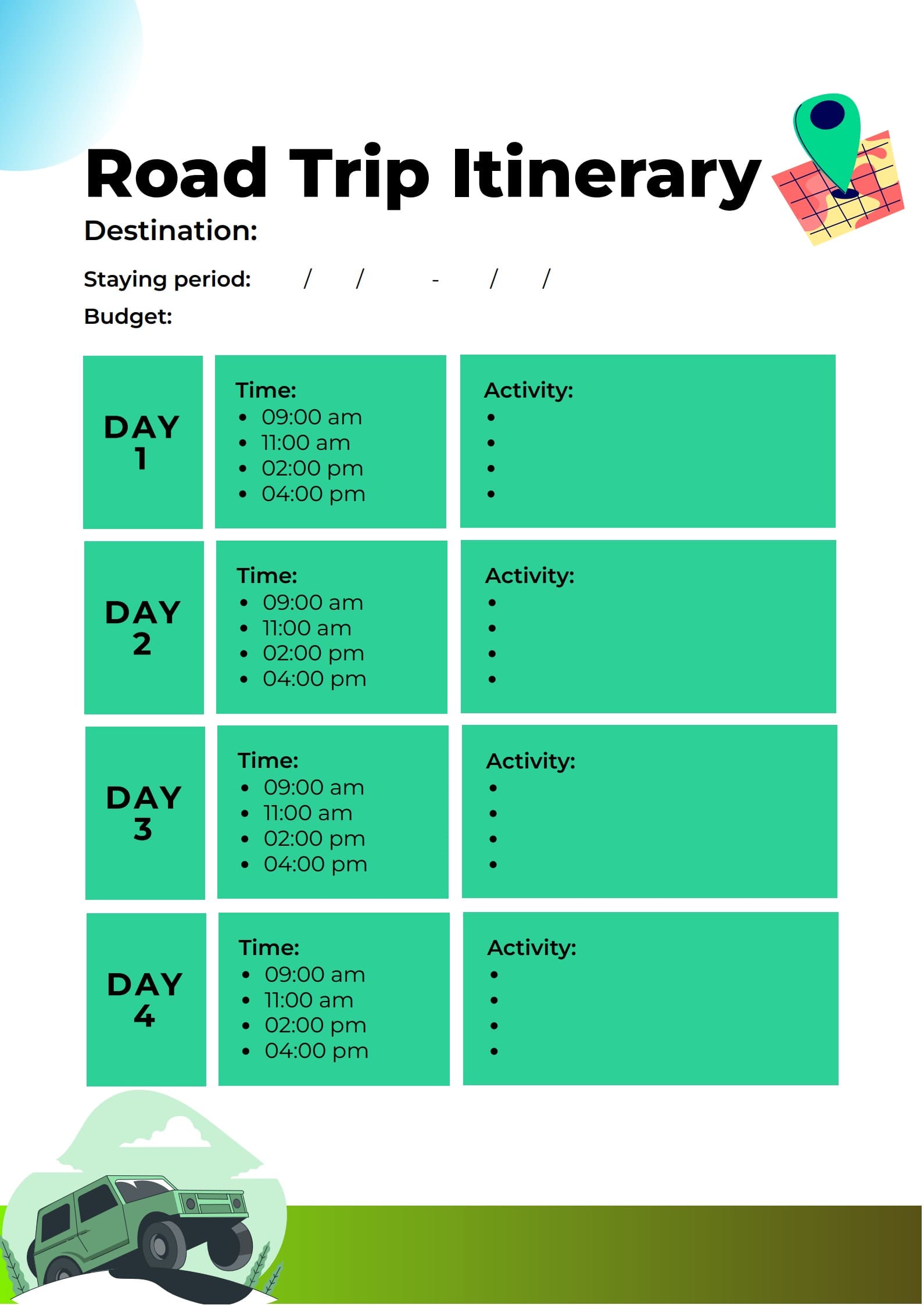 road trip itinerary template