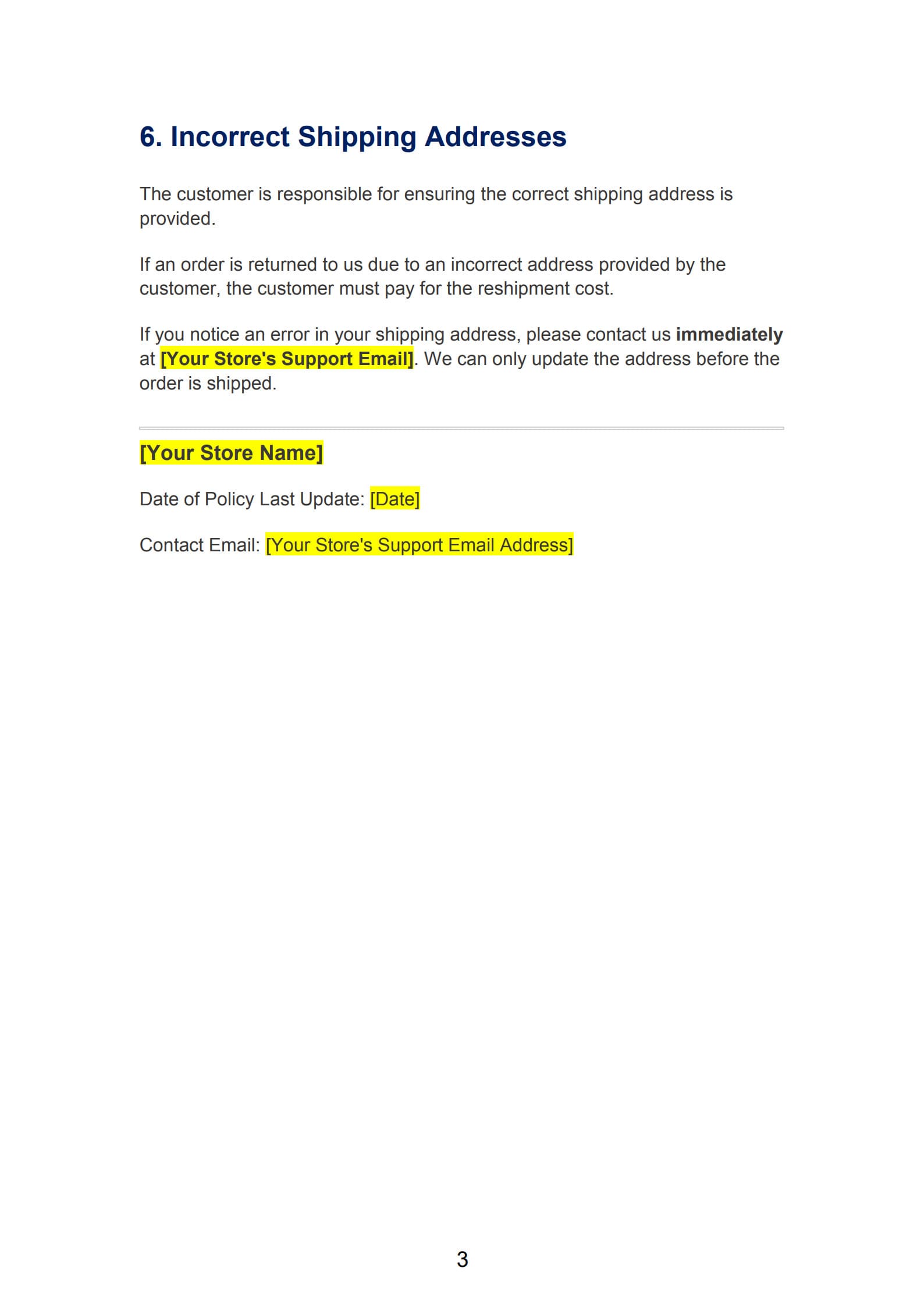 shipping policy template 3