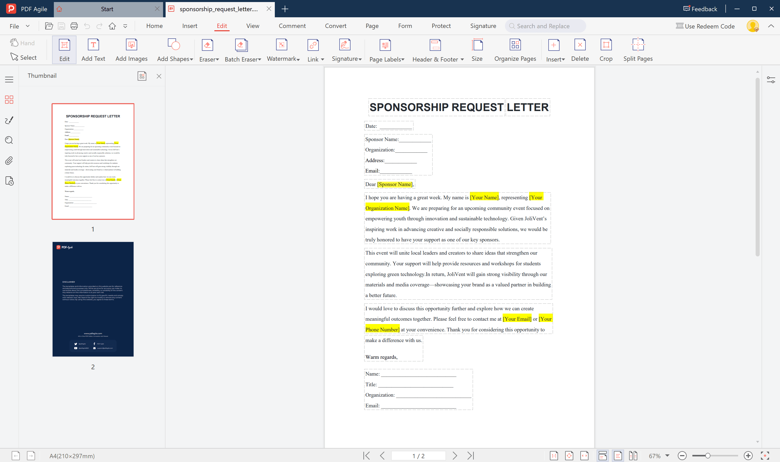 sponsorship request letter template open
