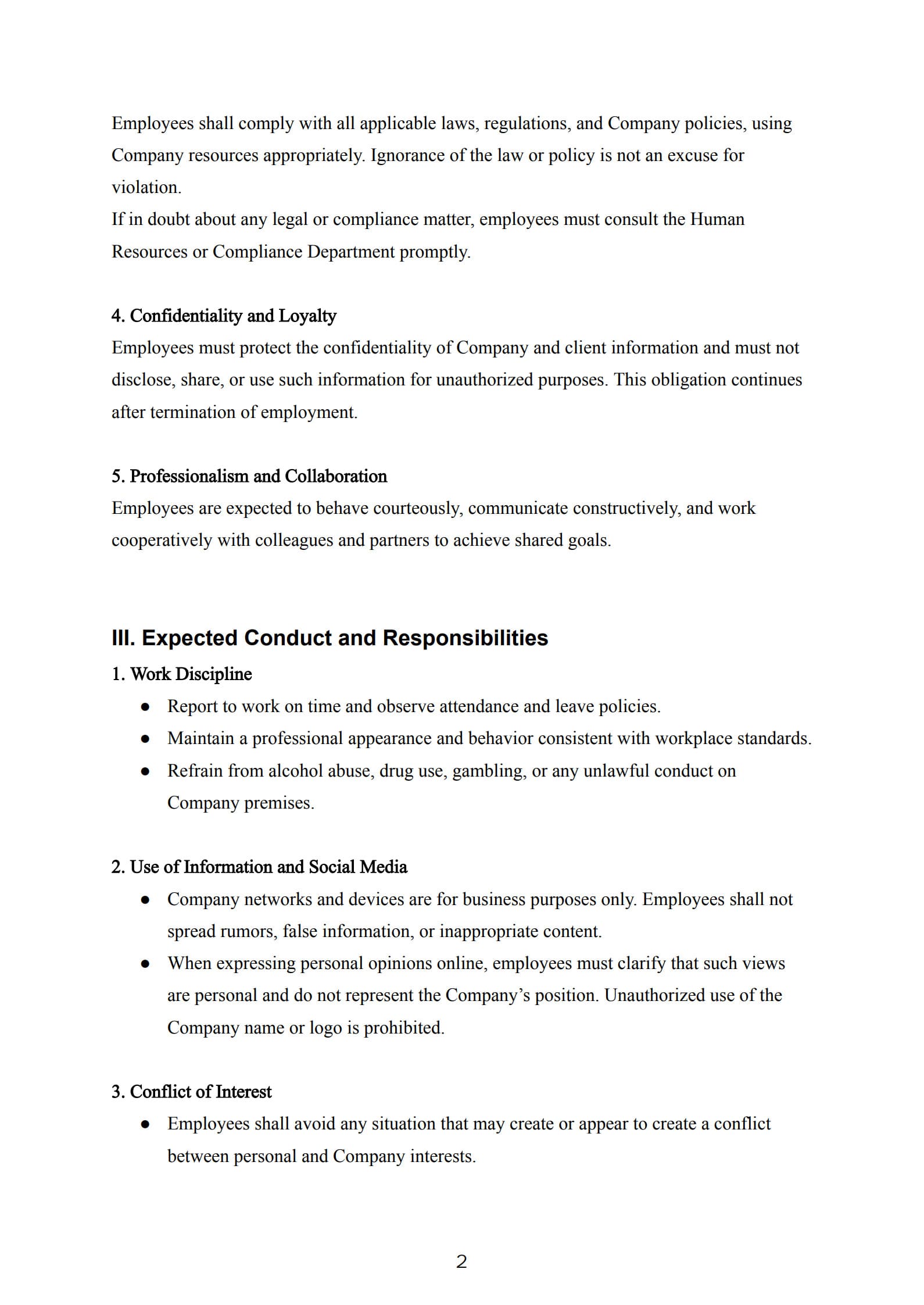 staff code of conduct template