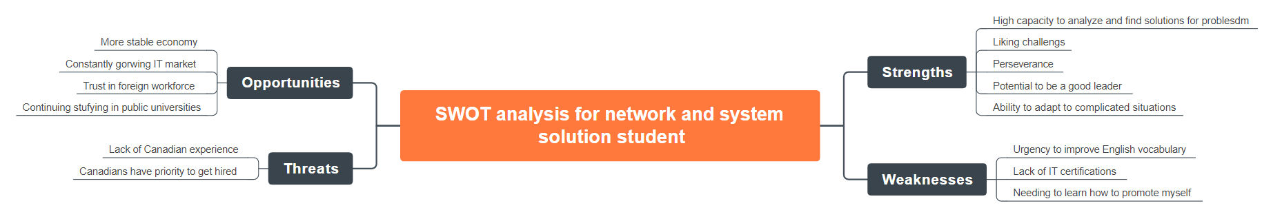 SWOT analysis for network and system solution student