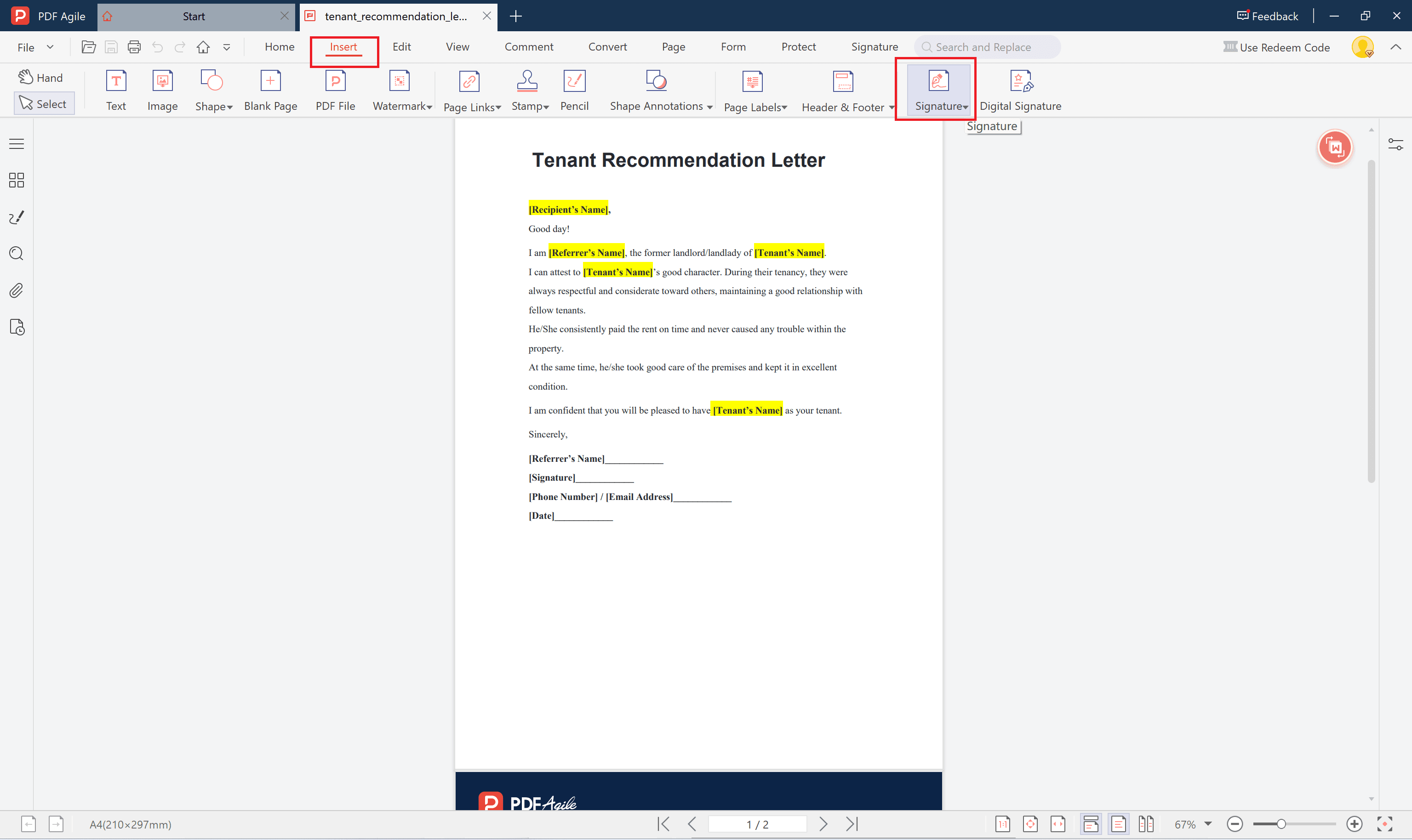 tenant recommendation letter add