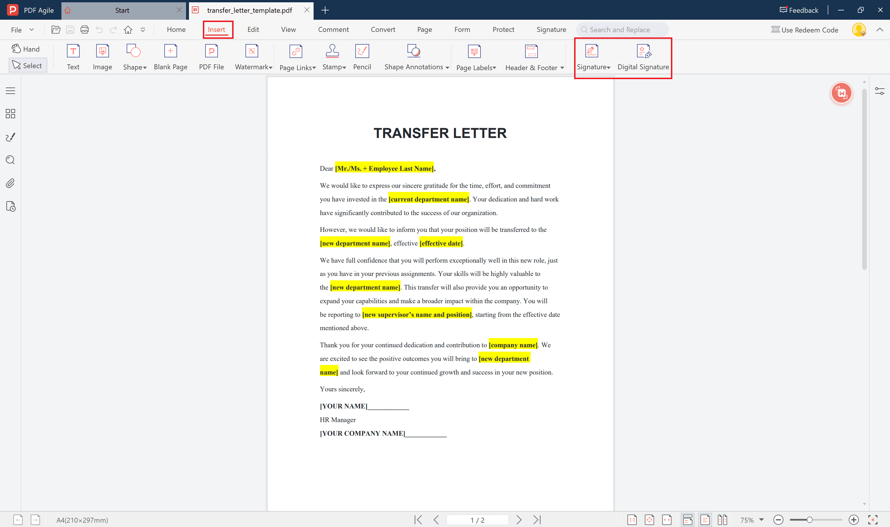 transfer letter template add