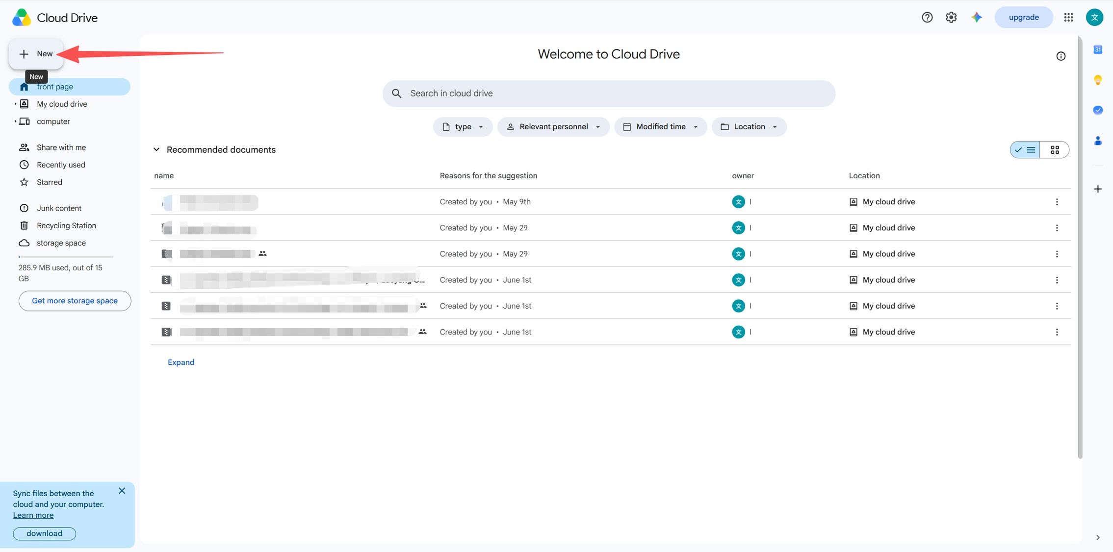 New button in the Drive toolbar, used to start a PDF upload