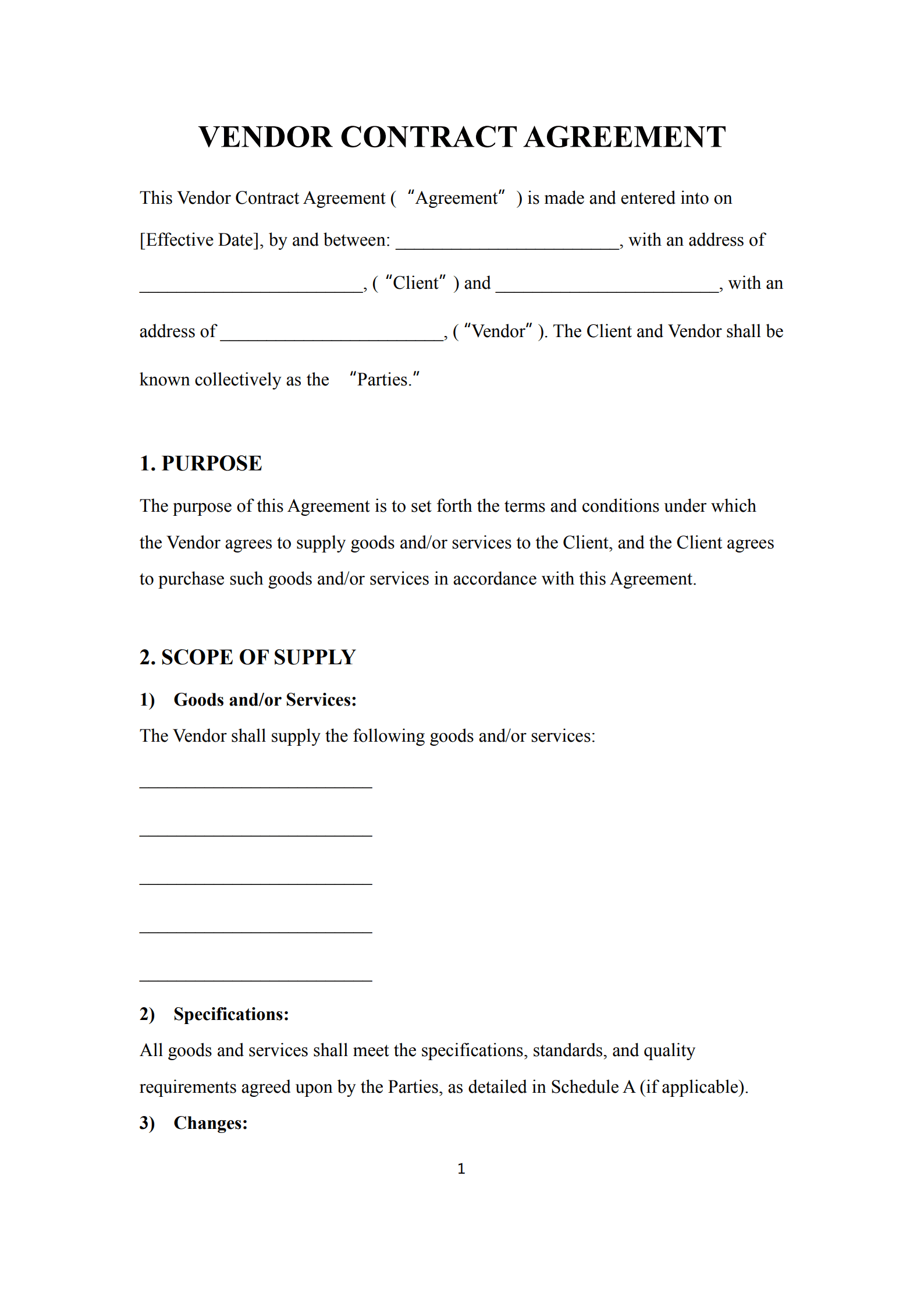 vendor contract agreement 1