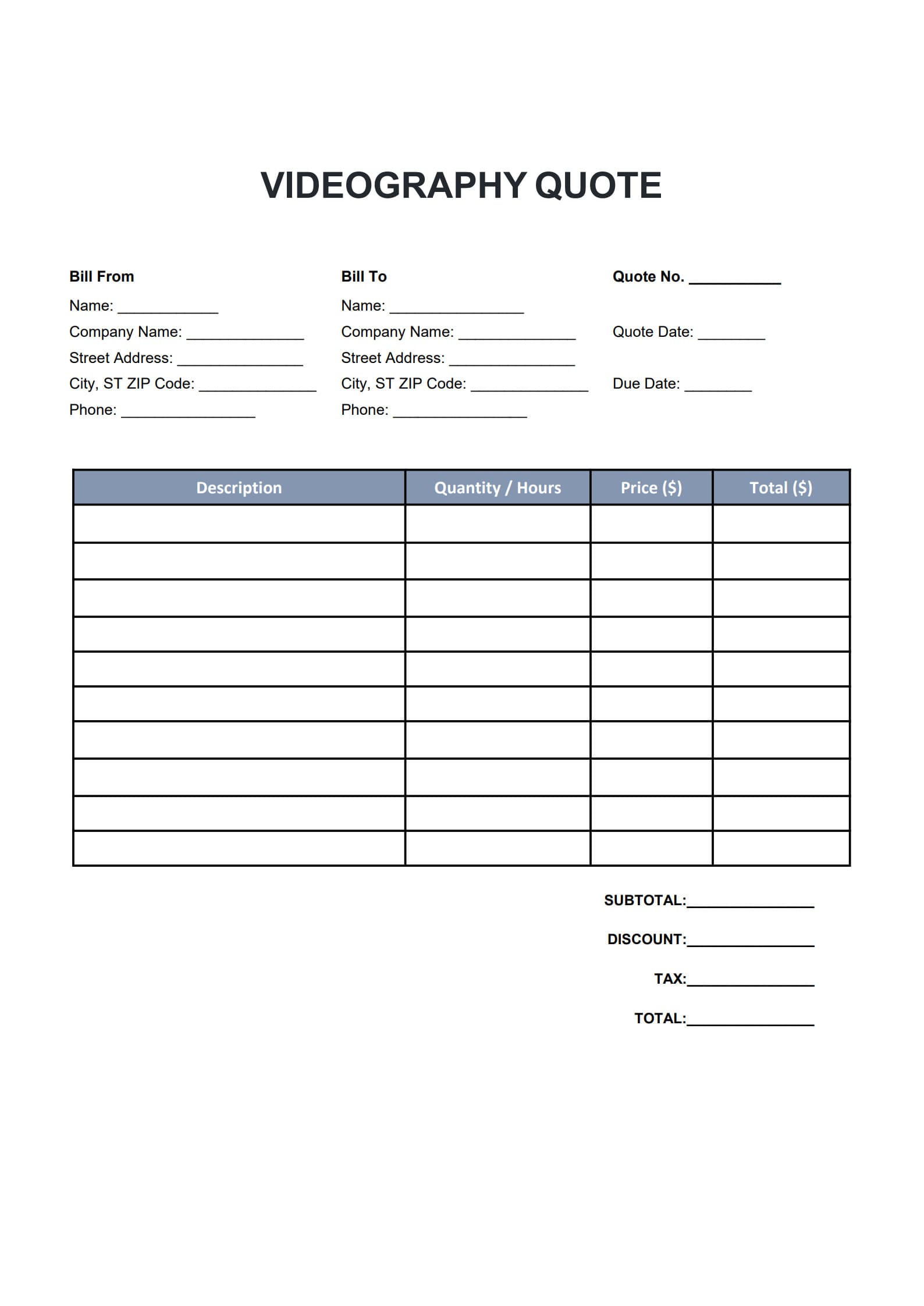 videography quotation