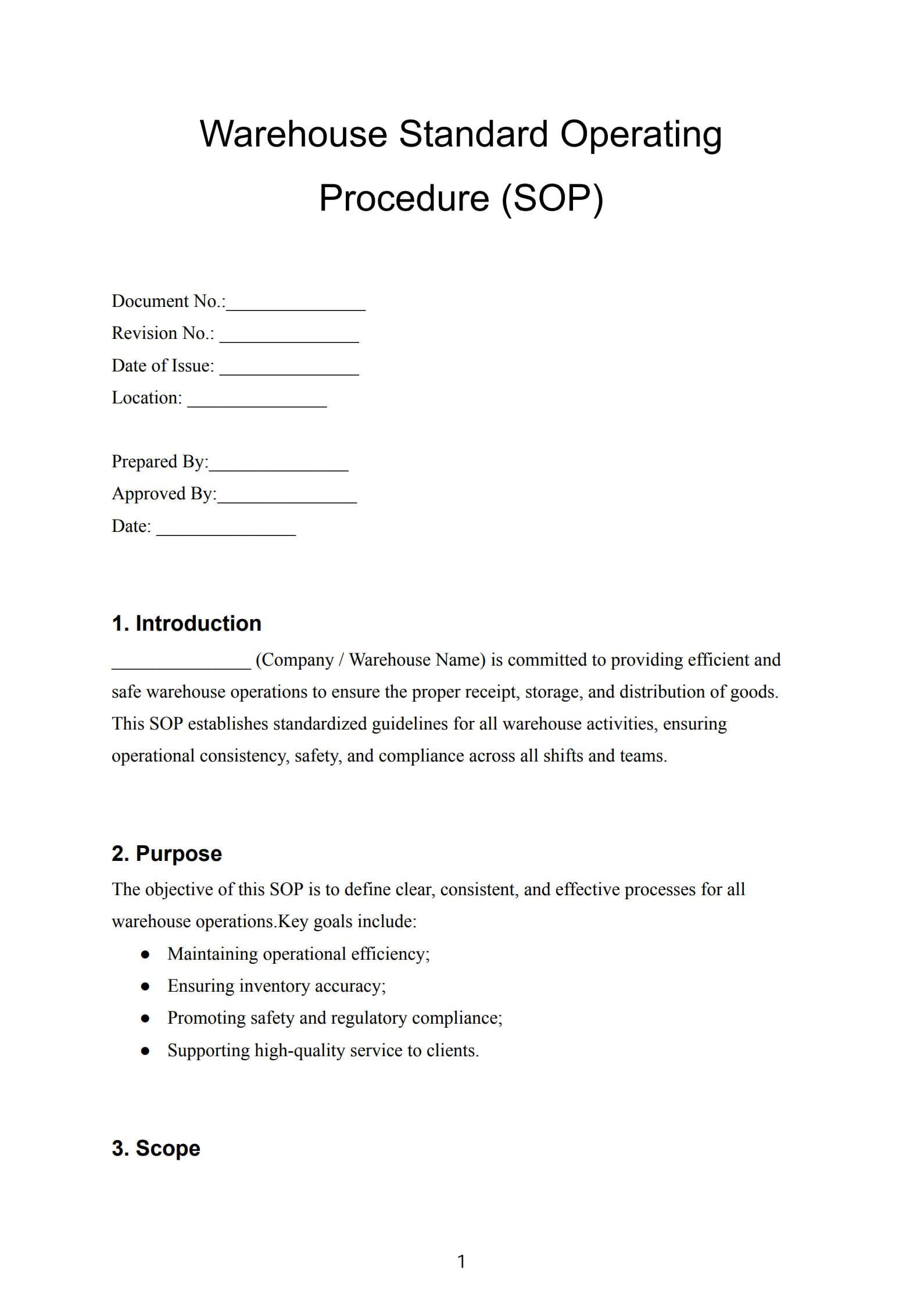 warehouse sop template