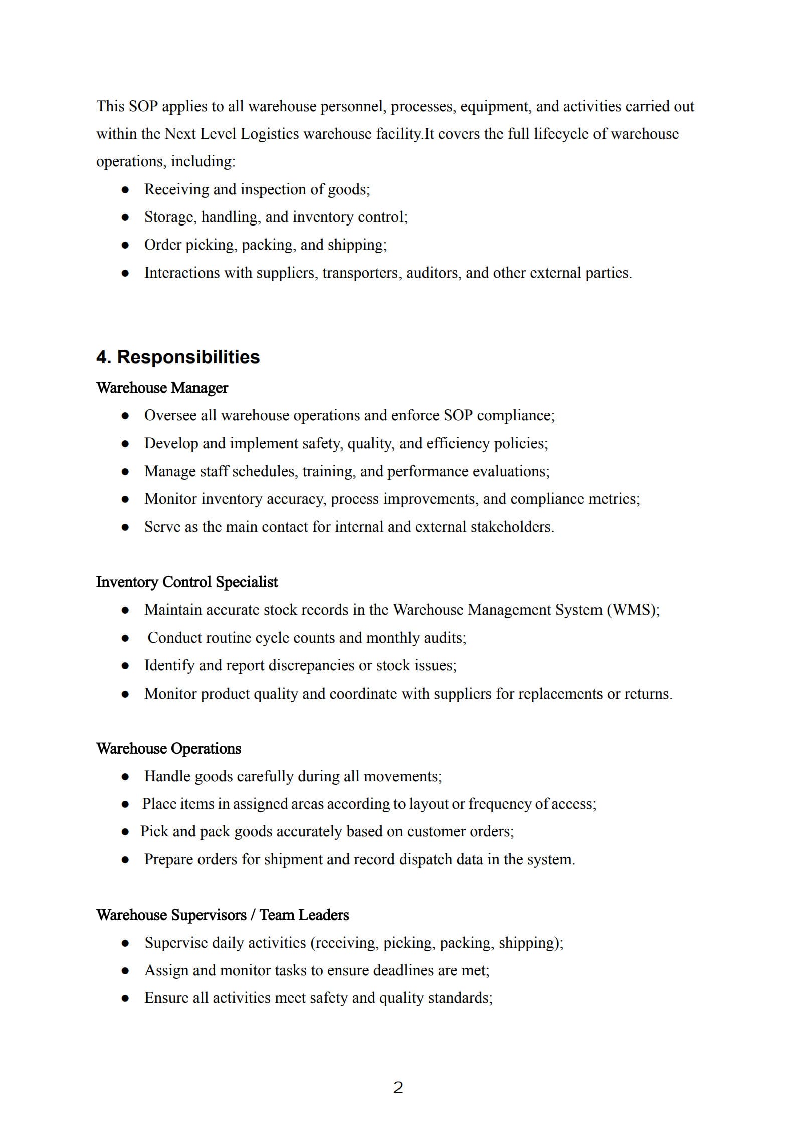 warehouse sop template