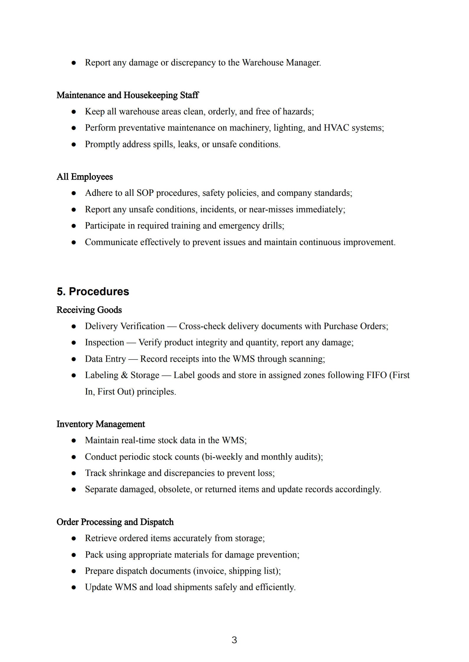 warehouse sop template