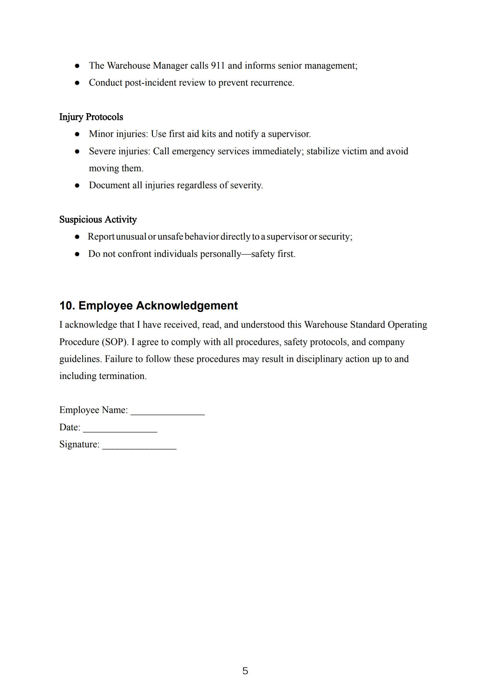 warehouse sop template