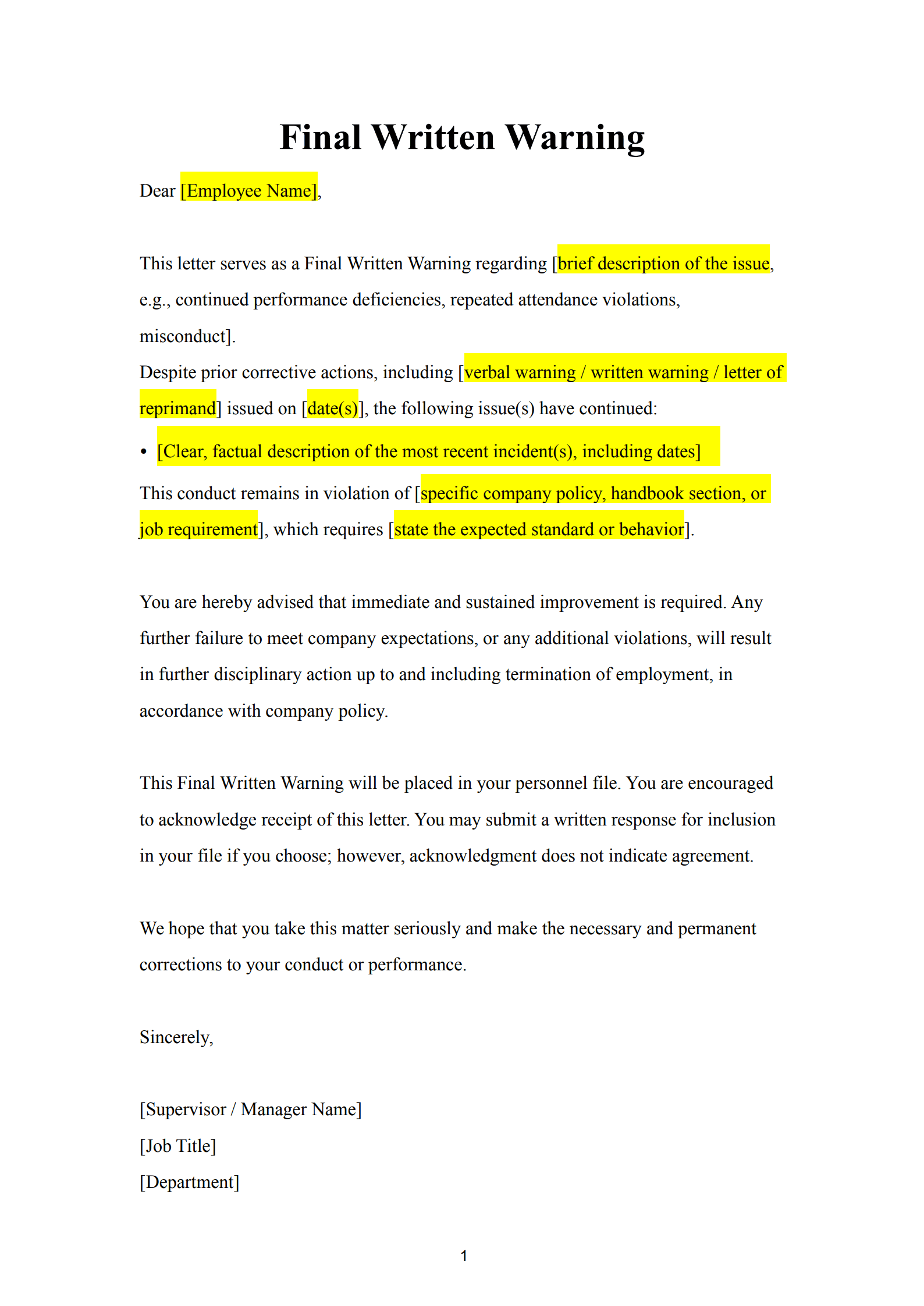 warning letter template 3