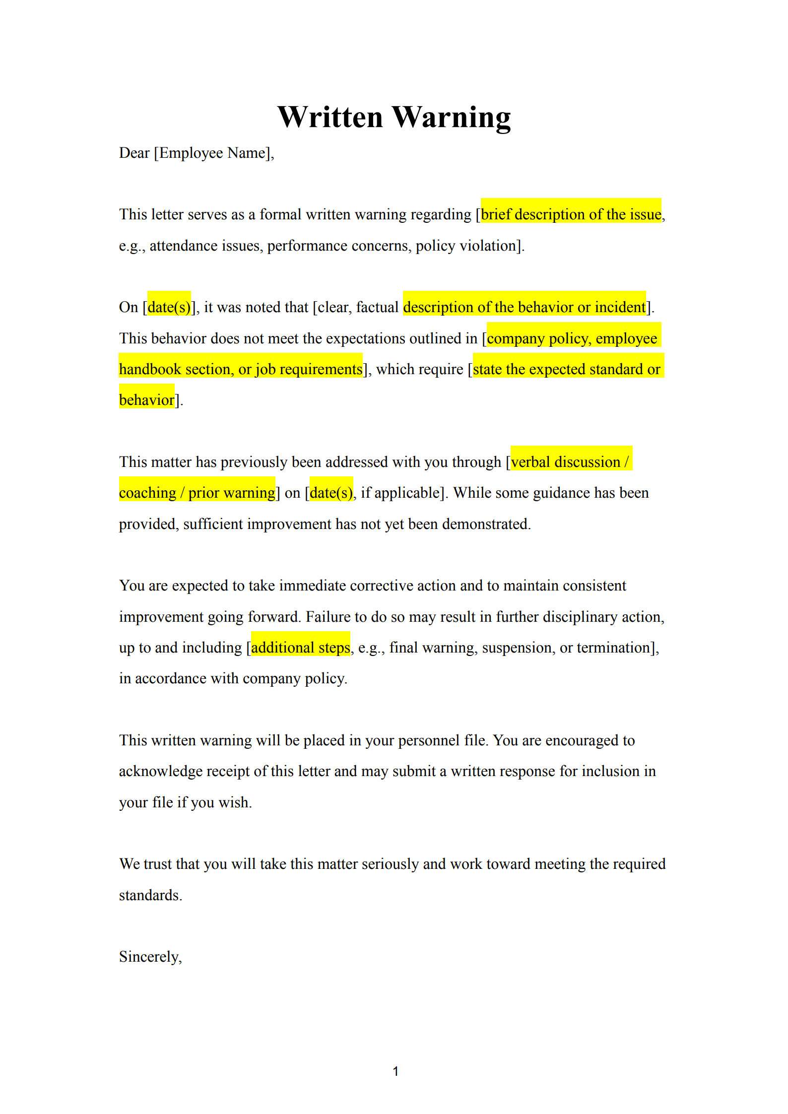 warning letter template