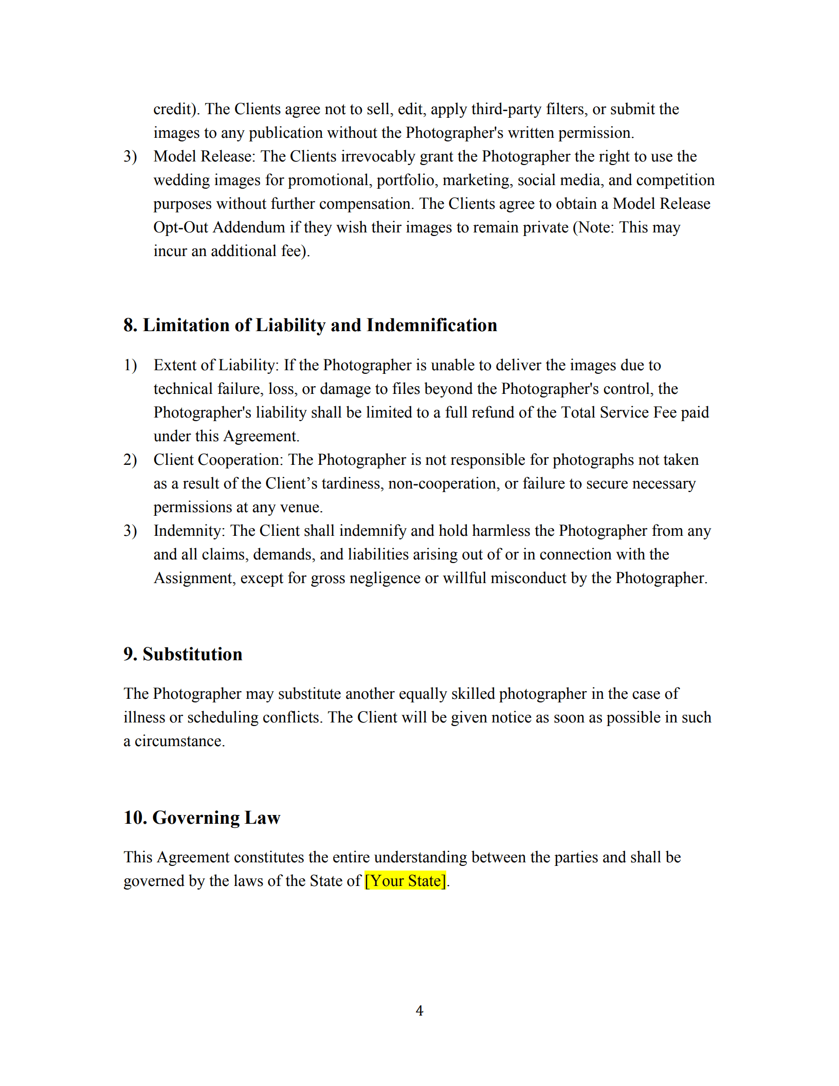 wedding photography contract template 4