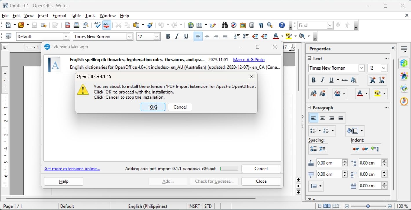 you need to download a PDF import extension, 